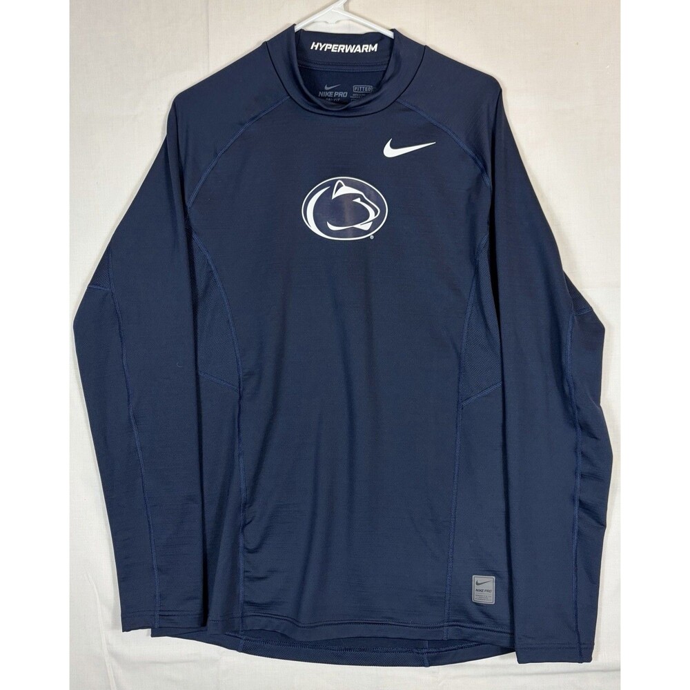 Nike Pro Penn State Nittany Lion Hyperwarm L/S Fitted Shirt Blue Men’s Large
